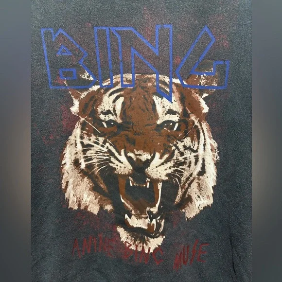 Annie Bing Tiger Sweatshirt Gray/Black Size Small Frayed Sleeves - Picture 2 of 12